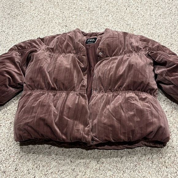 Zara Purple Velvet Puffer Coat Sz 13-14 Girls